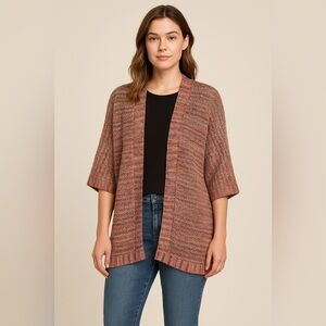 Alfred Dunner Pink and Brown Open Front Cardigan Short Sleeve XL